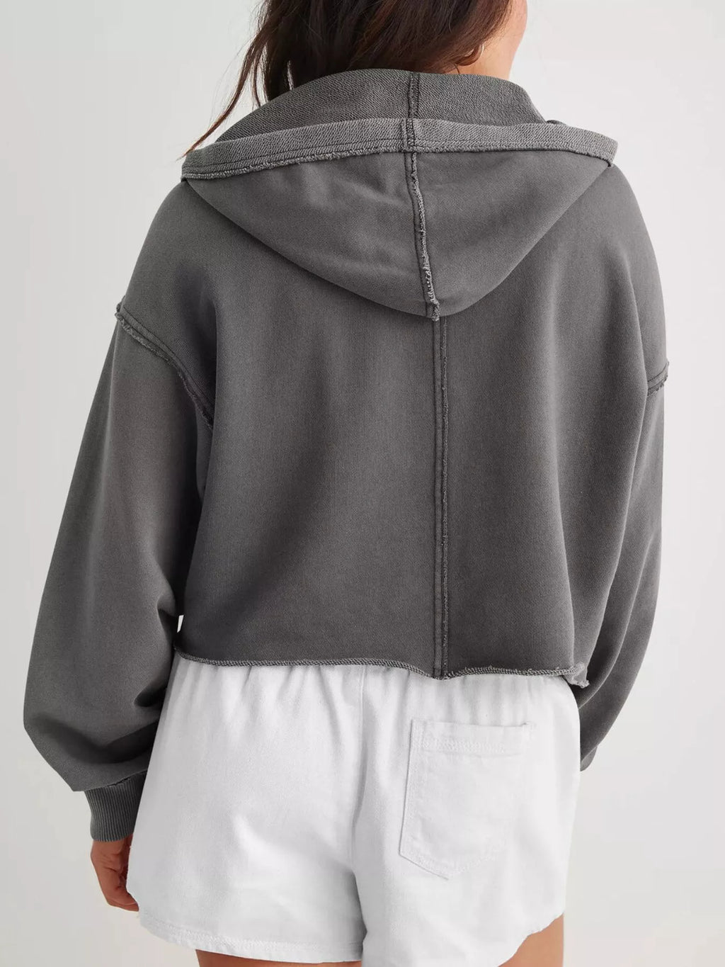 Exposed Seam Dropped Shoulder Hoodie