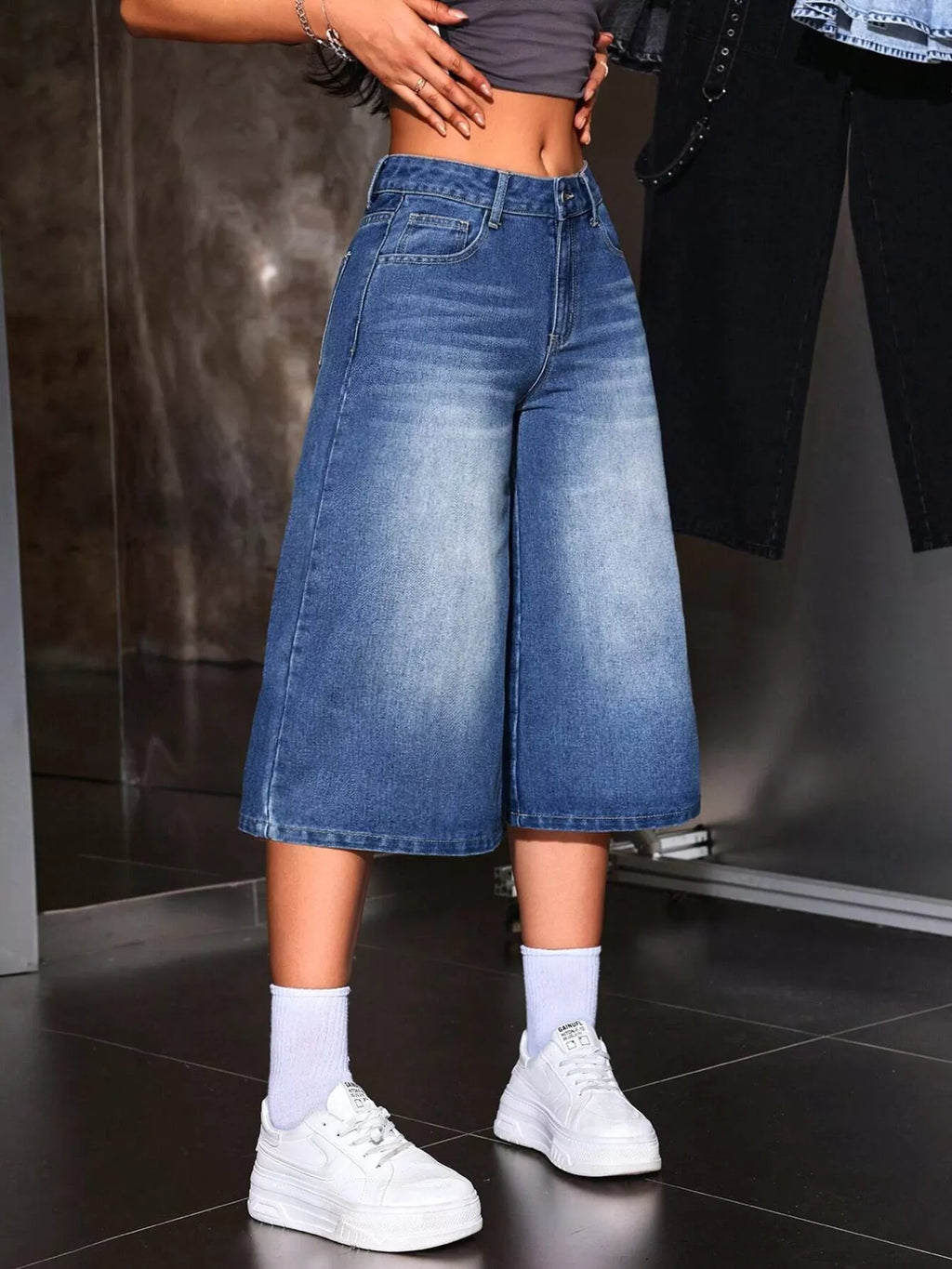 Wide Leg Denim Capris
