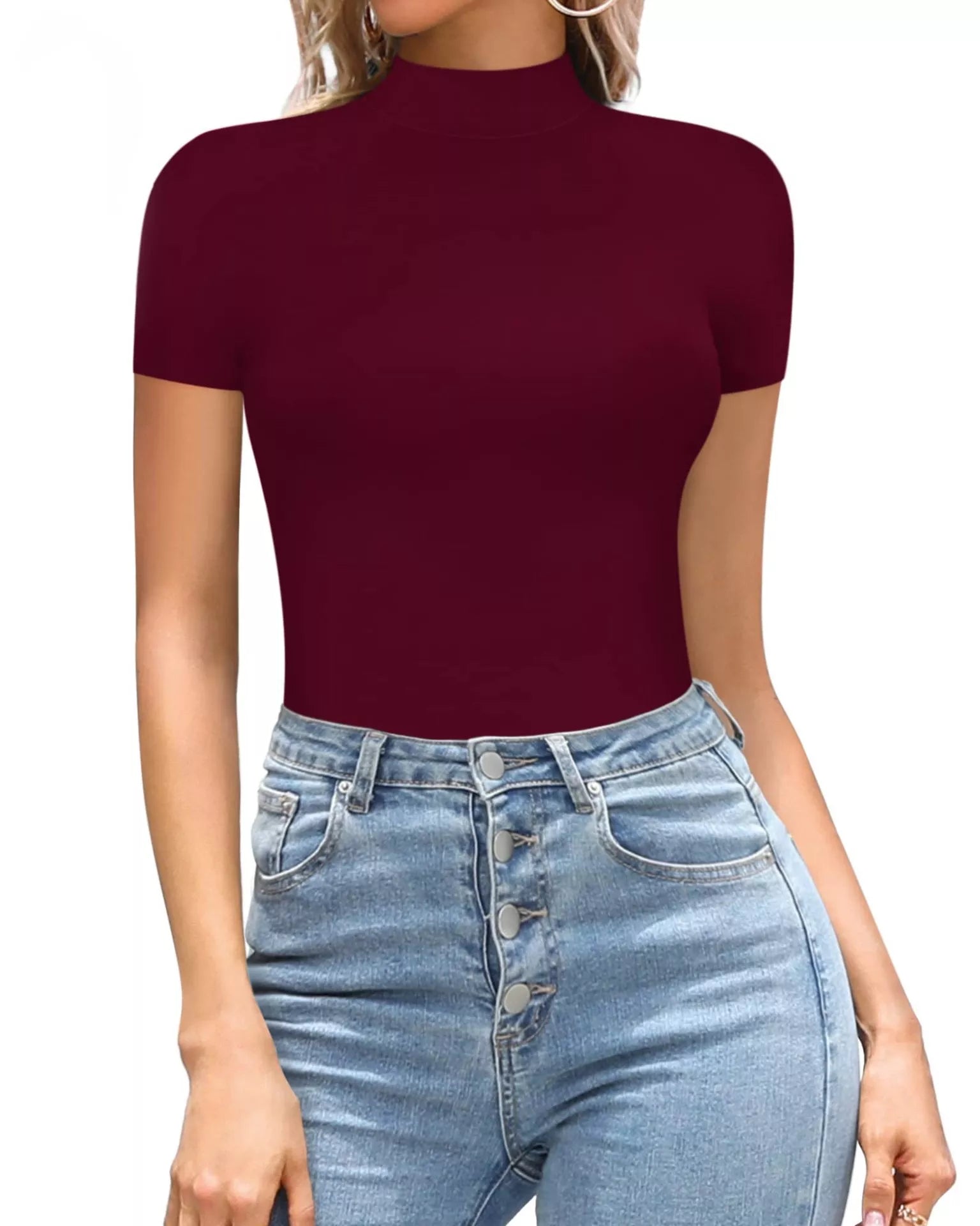 Mock Neck Short Sleeve Bodysuit