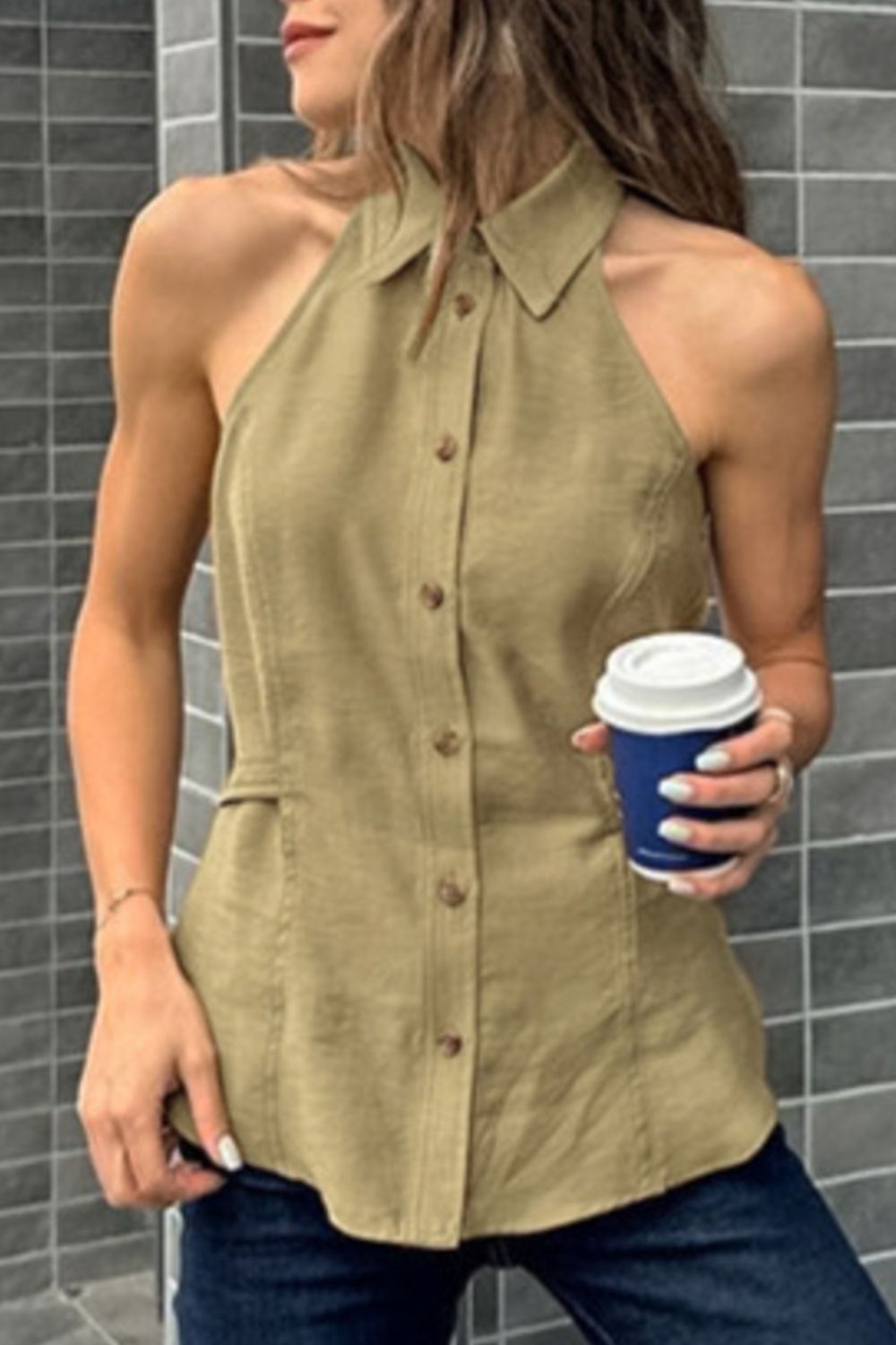 Button-Down Sleeveless Top