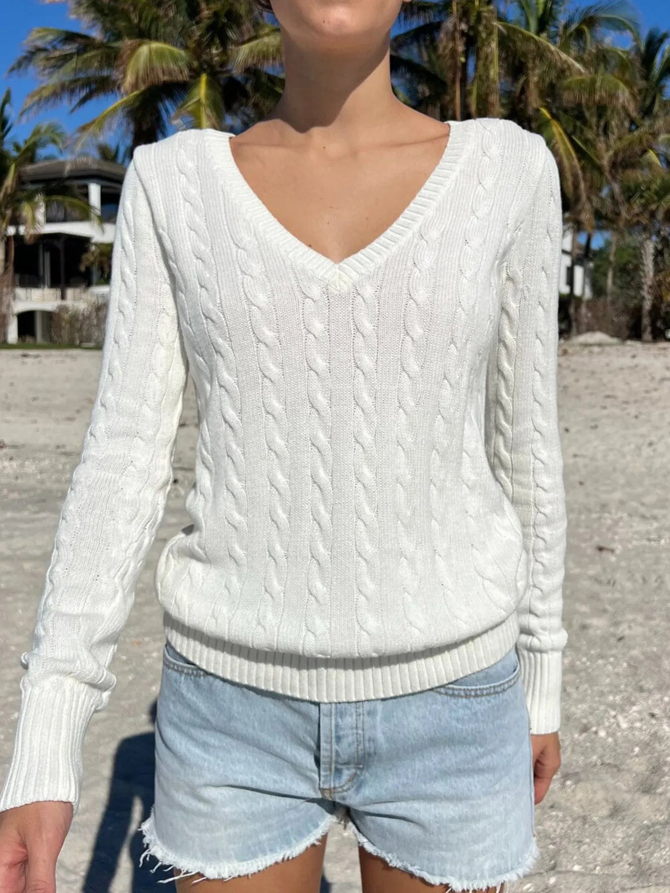 Cable Knit V-Neck Sweater