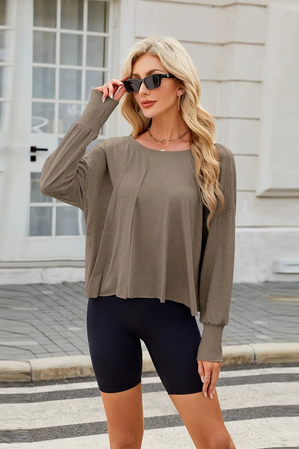 Backless Round Neck Long Sleeve T-Shirt
