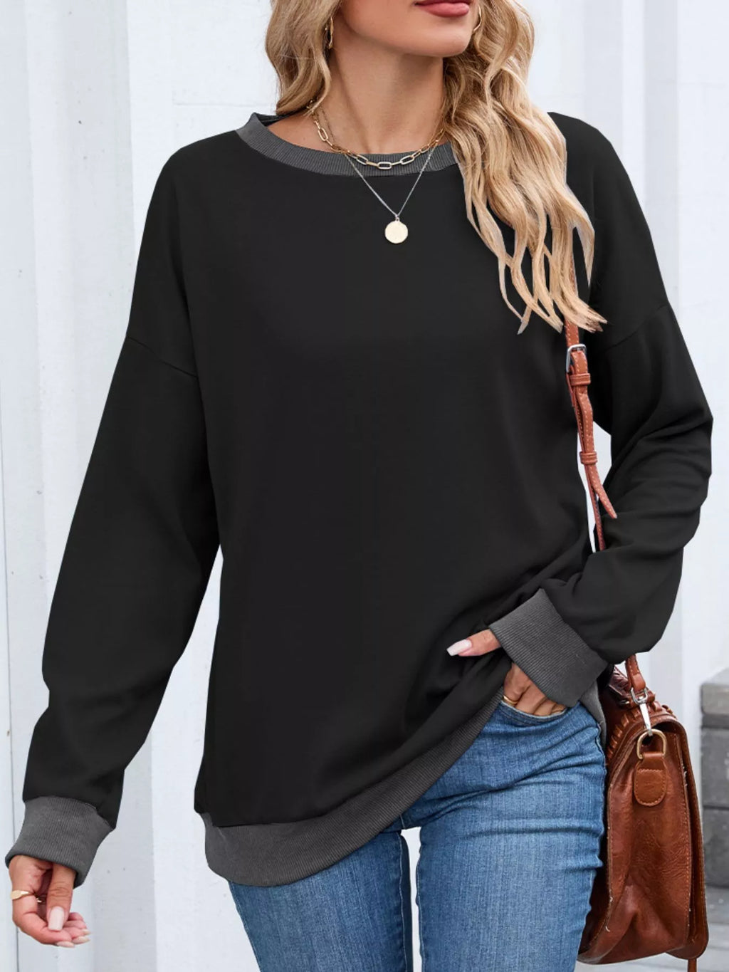 Contrast Trim Long Sleeve Sweatshirt