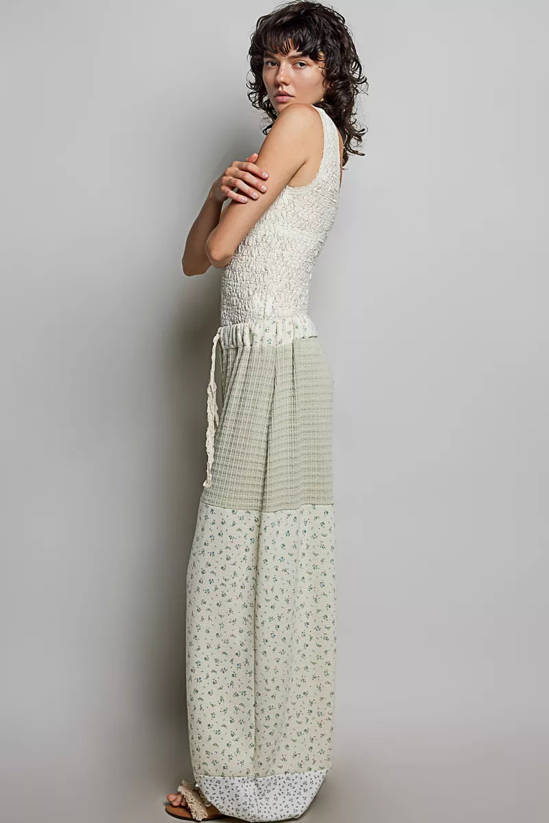 POL Patchwork Mixed Knit Wide Leg Pants