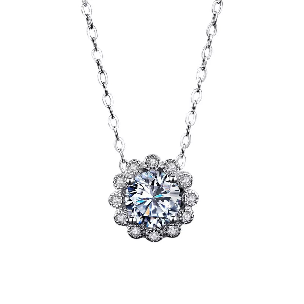 1 Carat Moissanite 925 Sterling Silver Flower Necklace