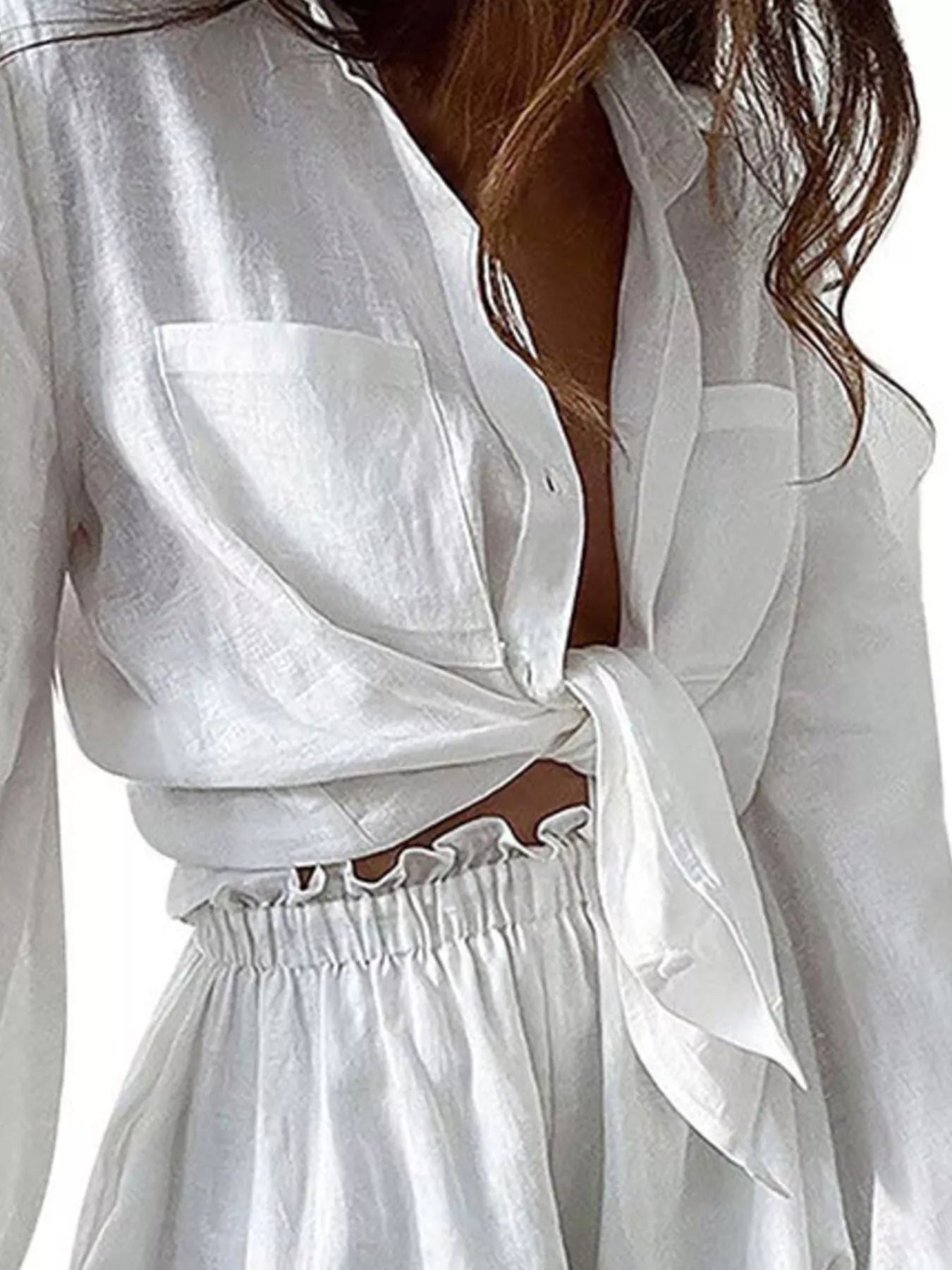 Button Up Long Sleeve Shirt and Shorts Set
