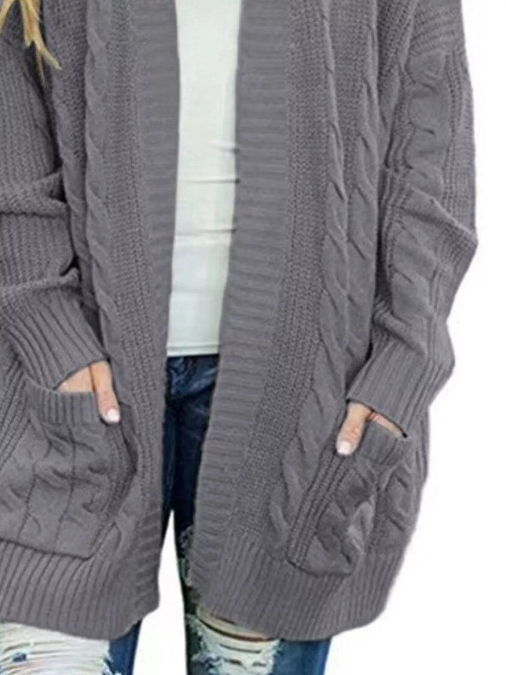 Full Size Chunky Knit Open Front Cardigan Plus Size