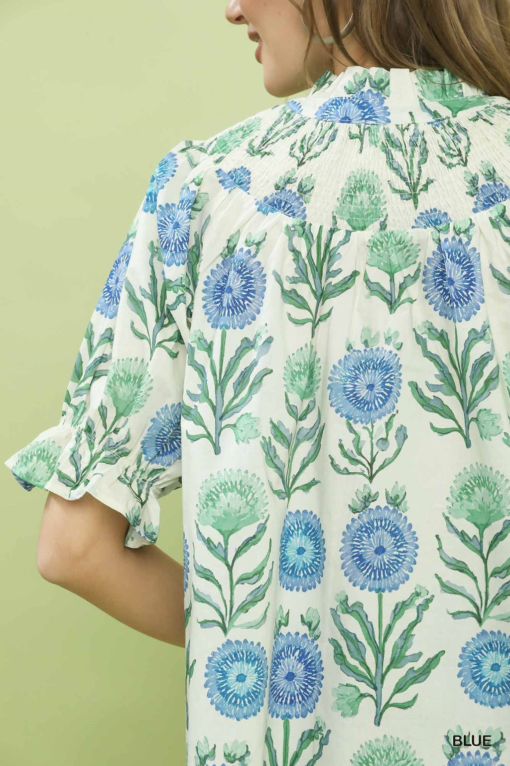 Umgee Floral Button-Front Short Sleeve Top