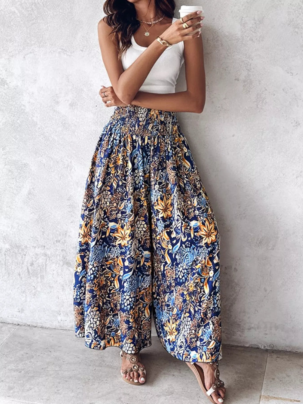 Printed Wide-Leg Pants