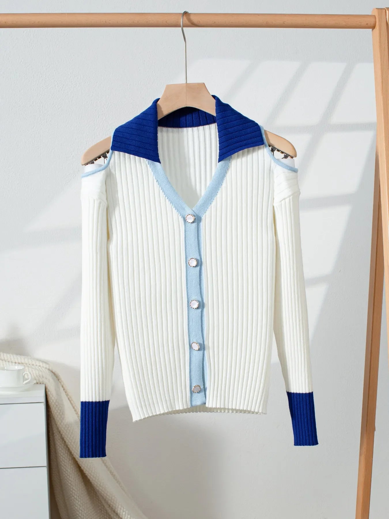 Ribbed Knit Cold Shoulder Cardigan