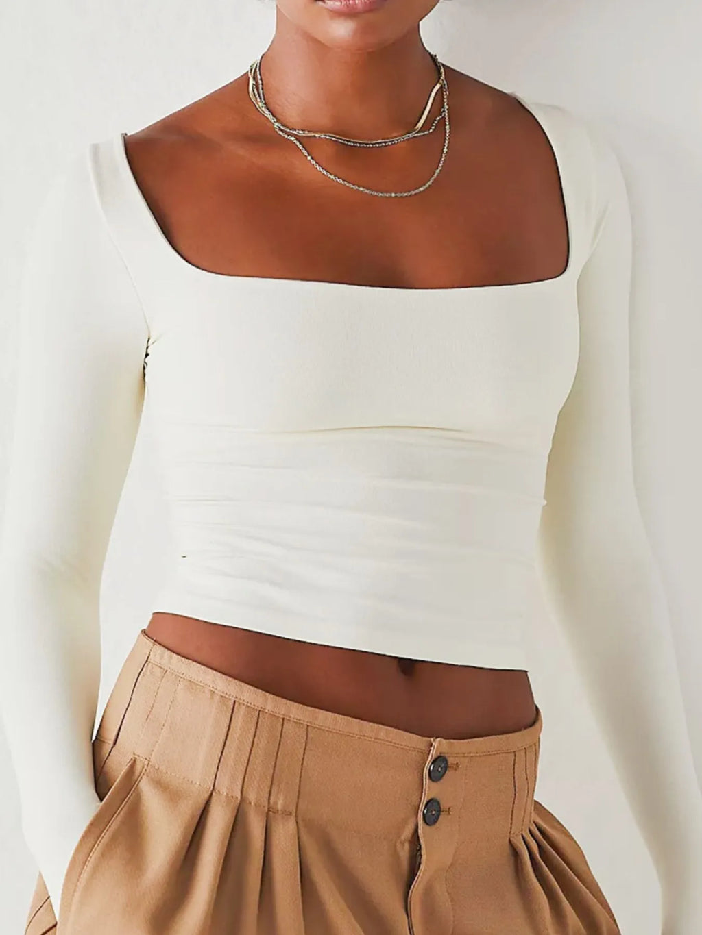 Square Neck Fitted Long Sleeve T-Shirt