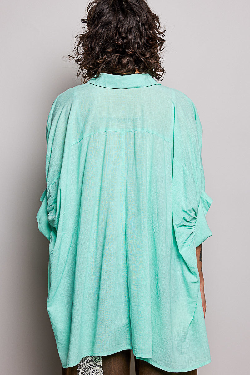 POL Button Down Half Dolman Sleeve Shirt