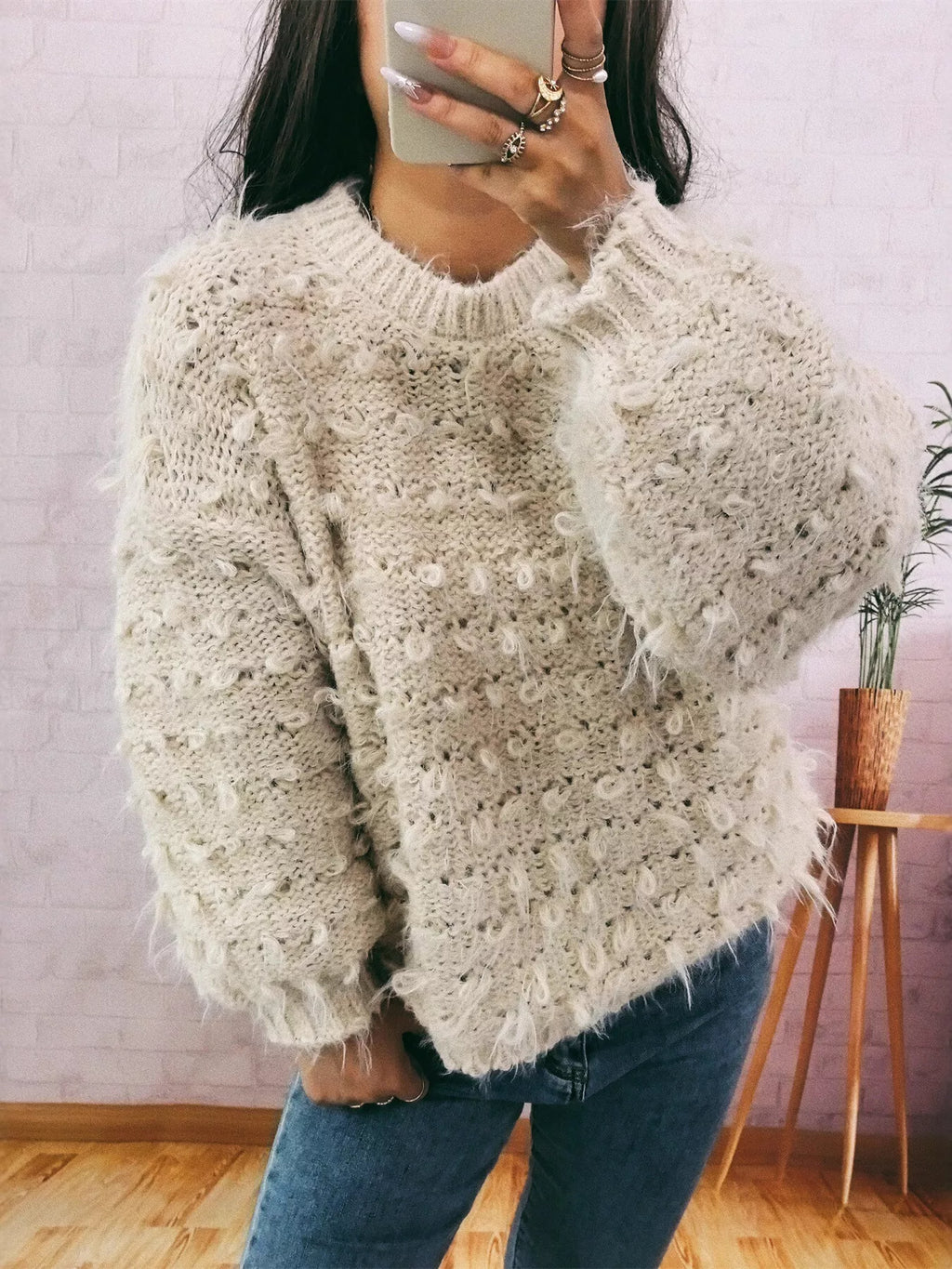 Chunky Round Neck Long Sleeve Sweater