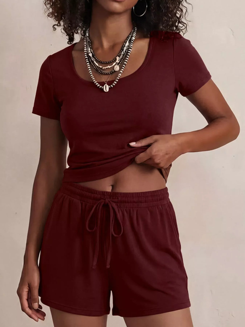Solid Color Short Sleeve Tee and Shorts Set
