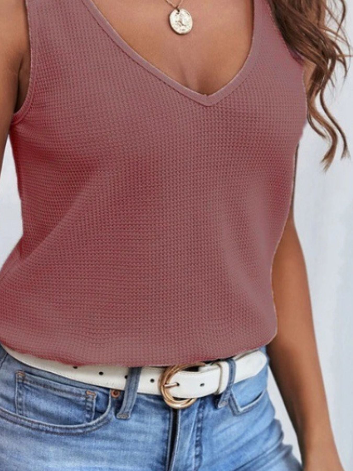 Full Size Lace Trim V-Neck Waffle Knit Tank Plus Size