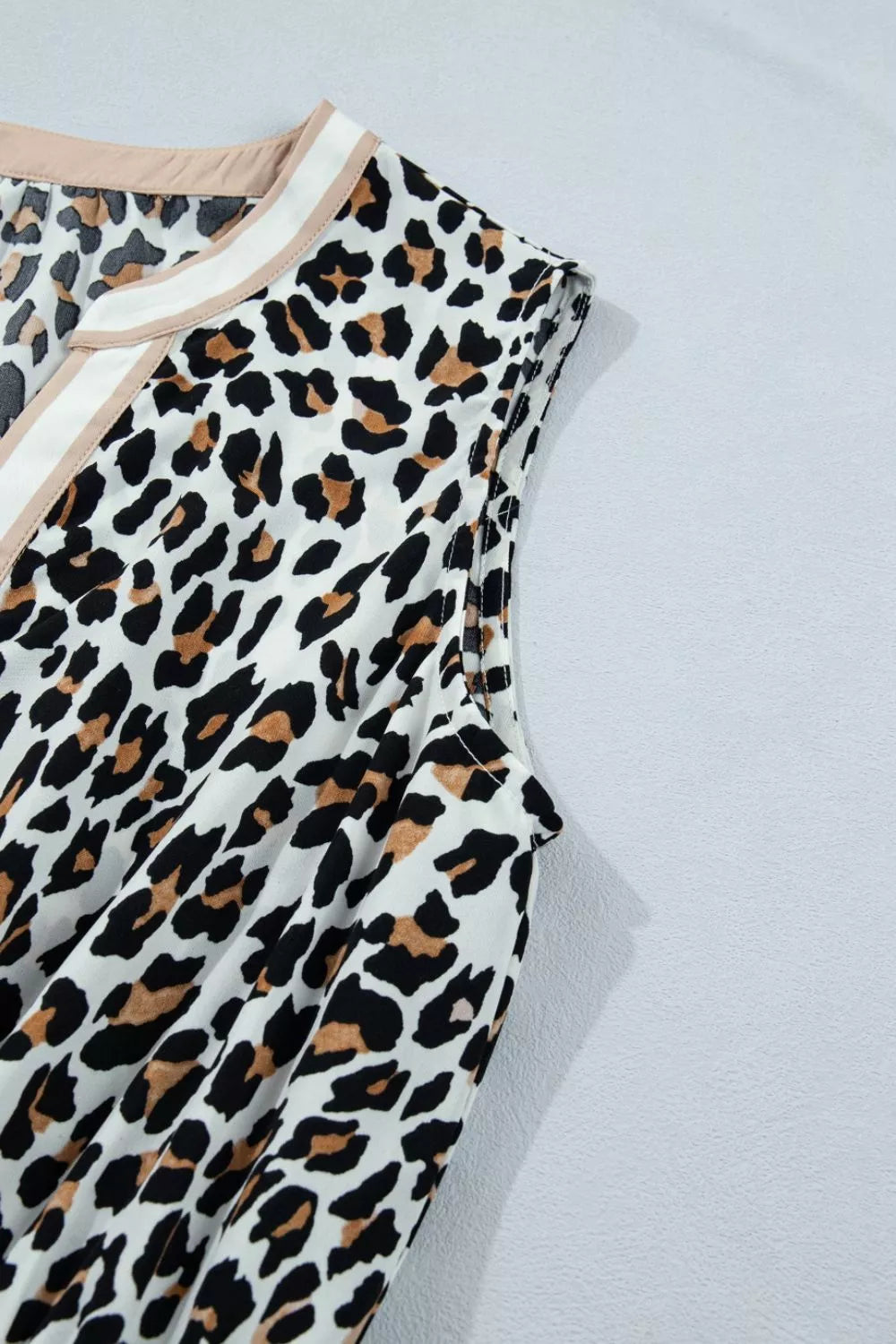 Leopard Print Colorblock Trim Sleeveless Midi Dress