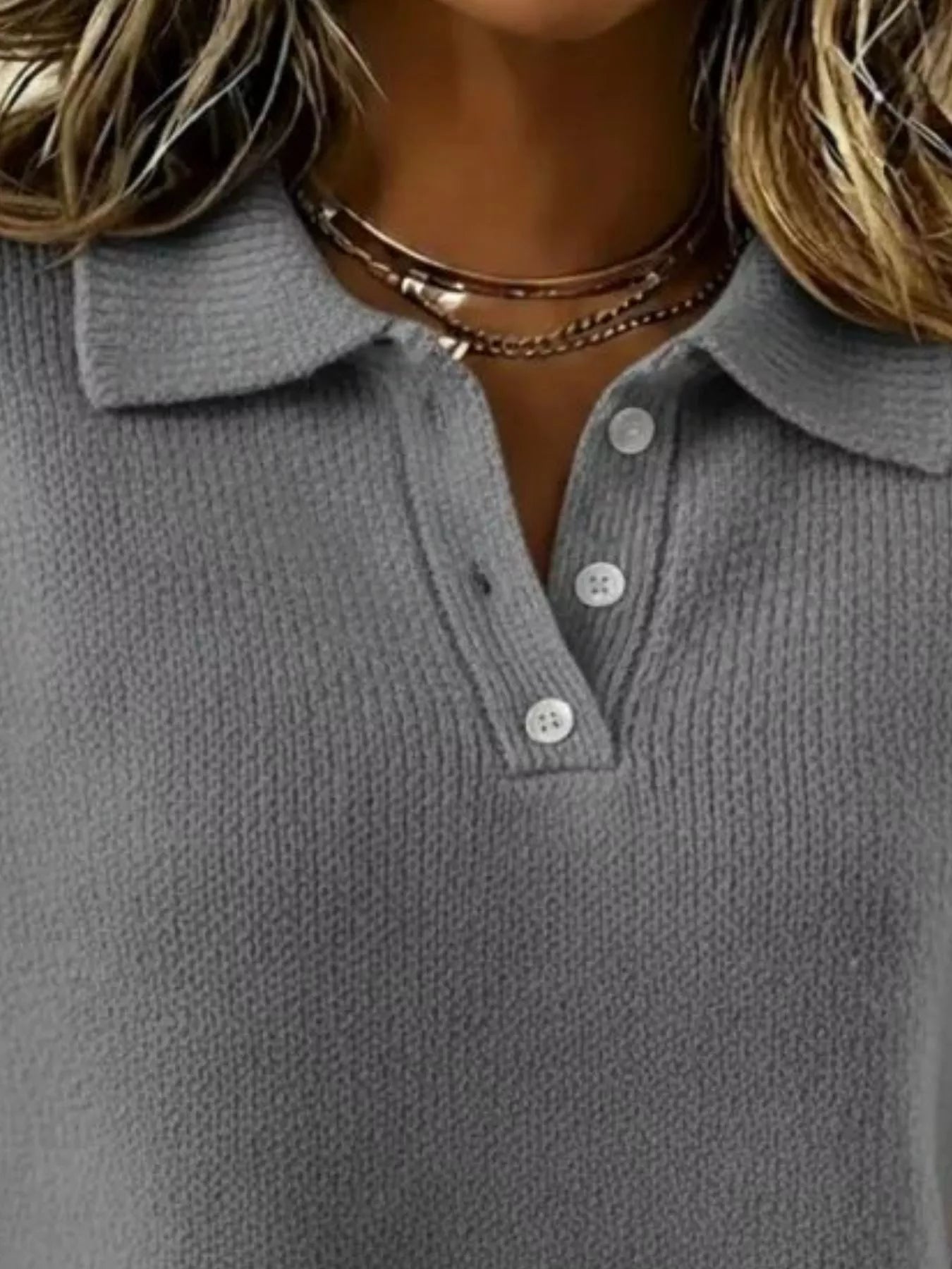 Full Size Button Detail Drop Shoulder Sweater Plus Size