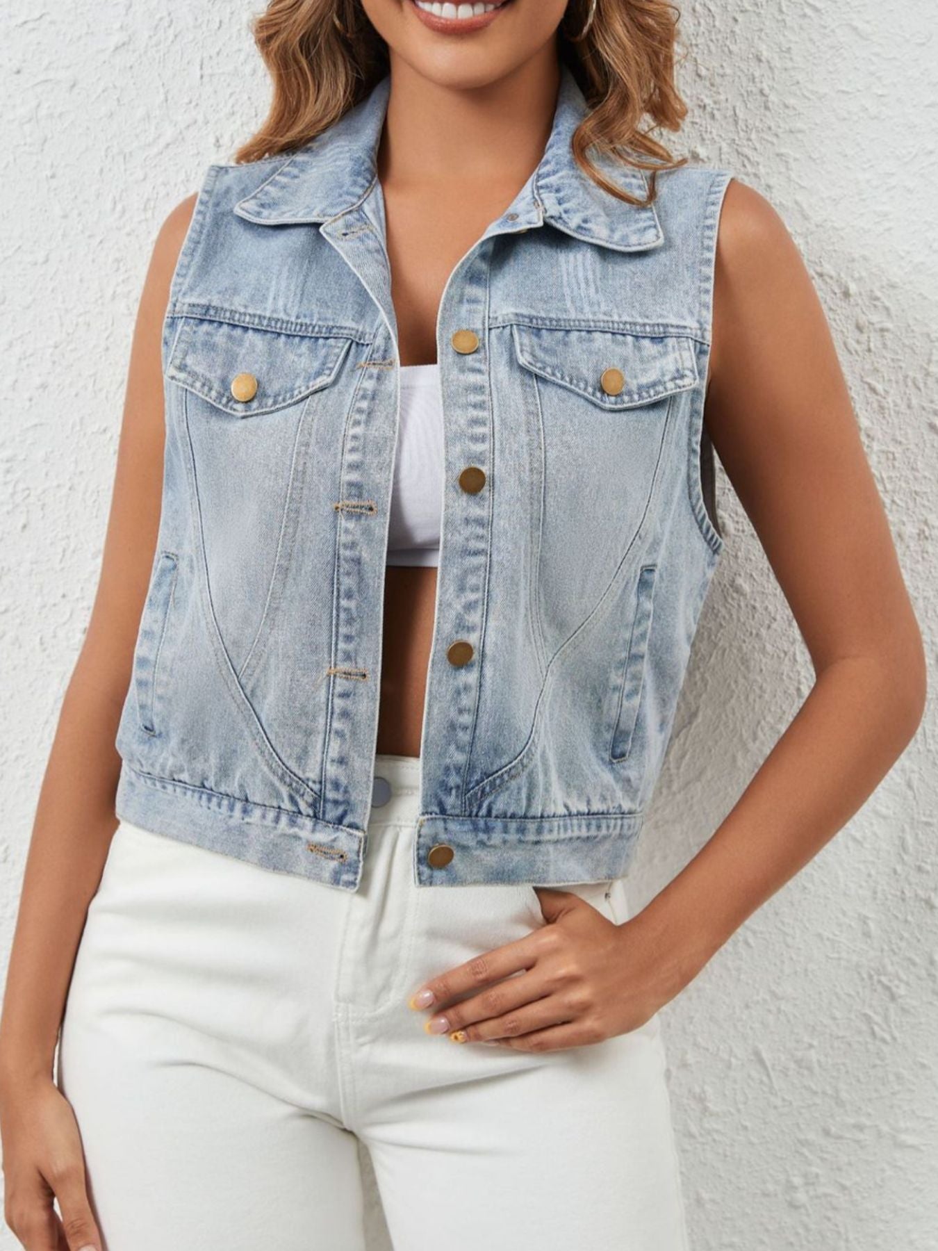 Sleeveless Button Up Denim Jacket