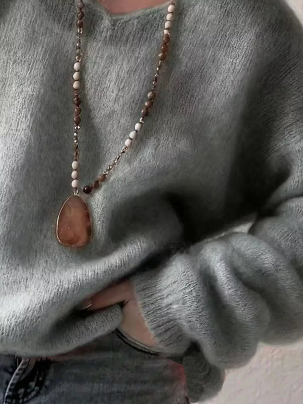 V-Neck Dropped Shoulder Sweater
