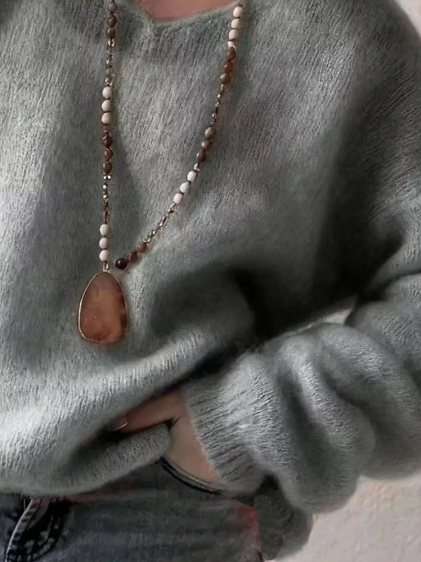 V-Neck Dropped Shoulder Sweater