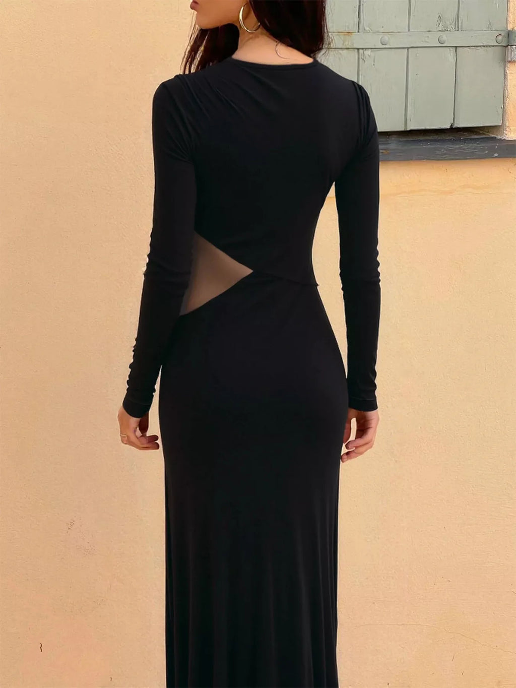 Long Sleeve Maxi Dress with Sheer Panel