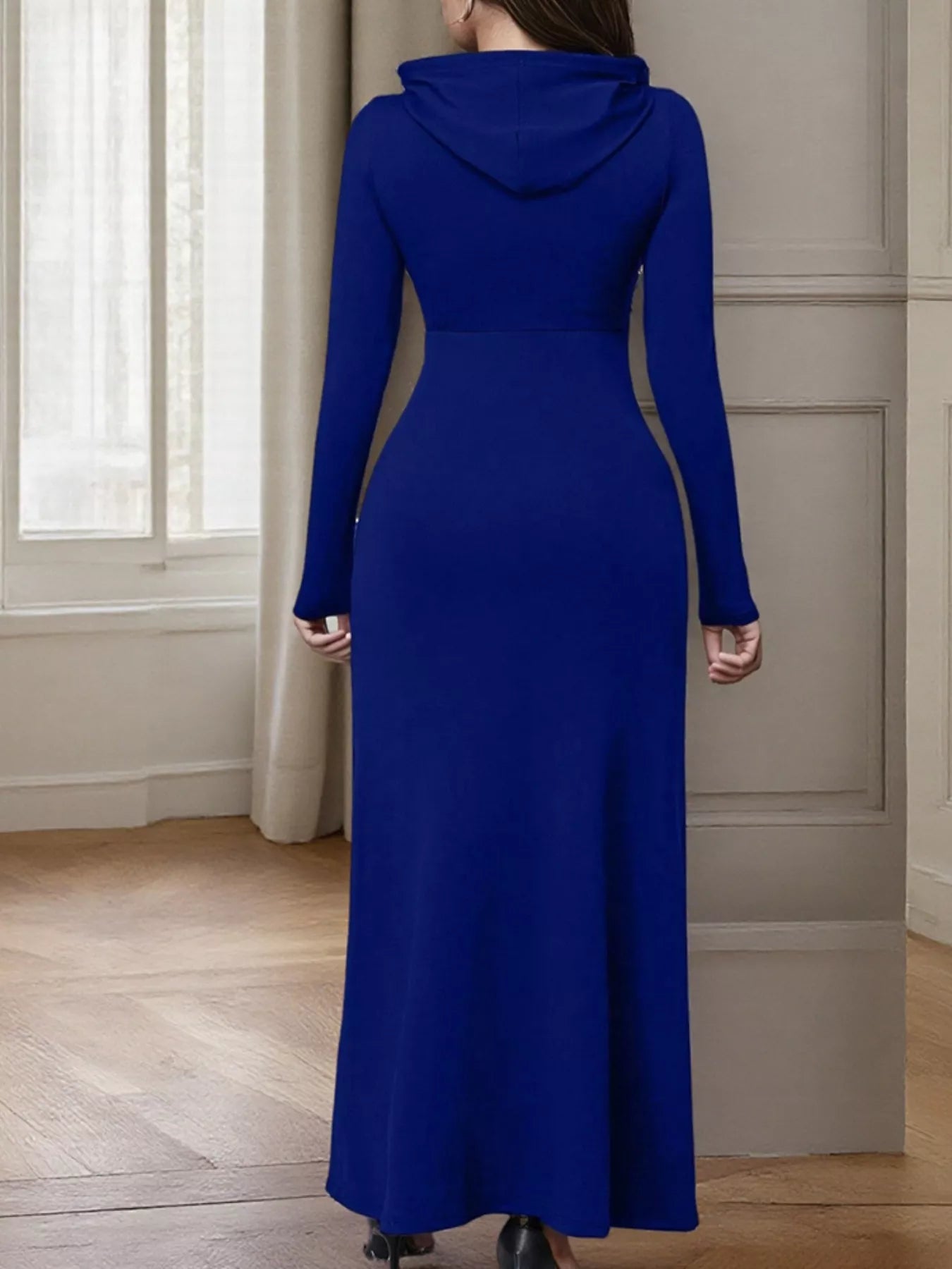 Drawstring Long Sleeve Hooded Maxi Dress