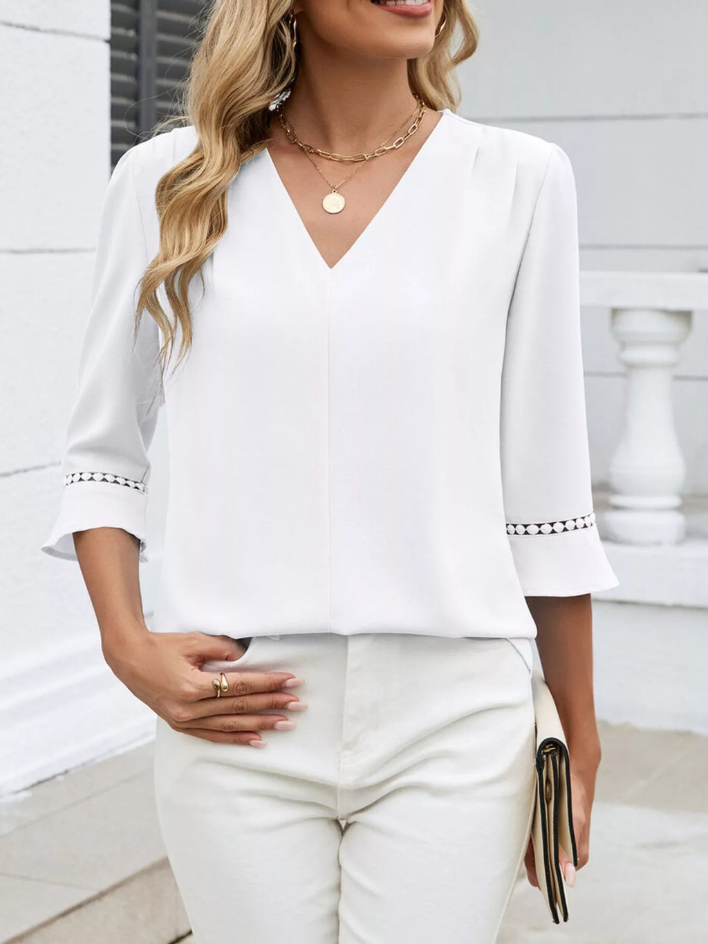 V-Neck 3/4 Sleeve Blouse