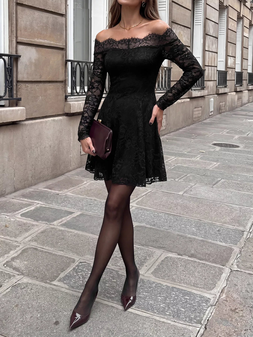 Lace Off Shoulder Mini Dress