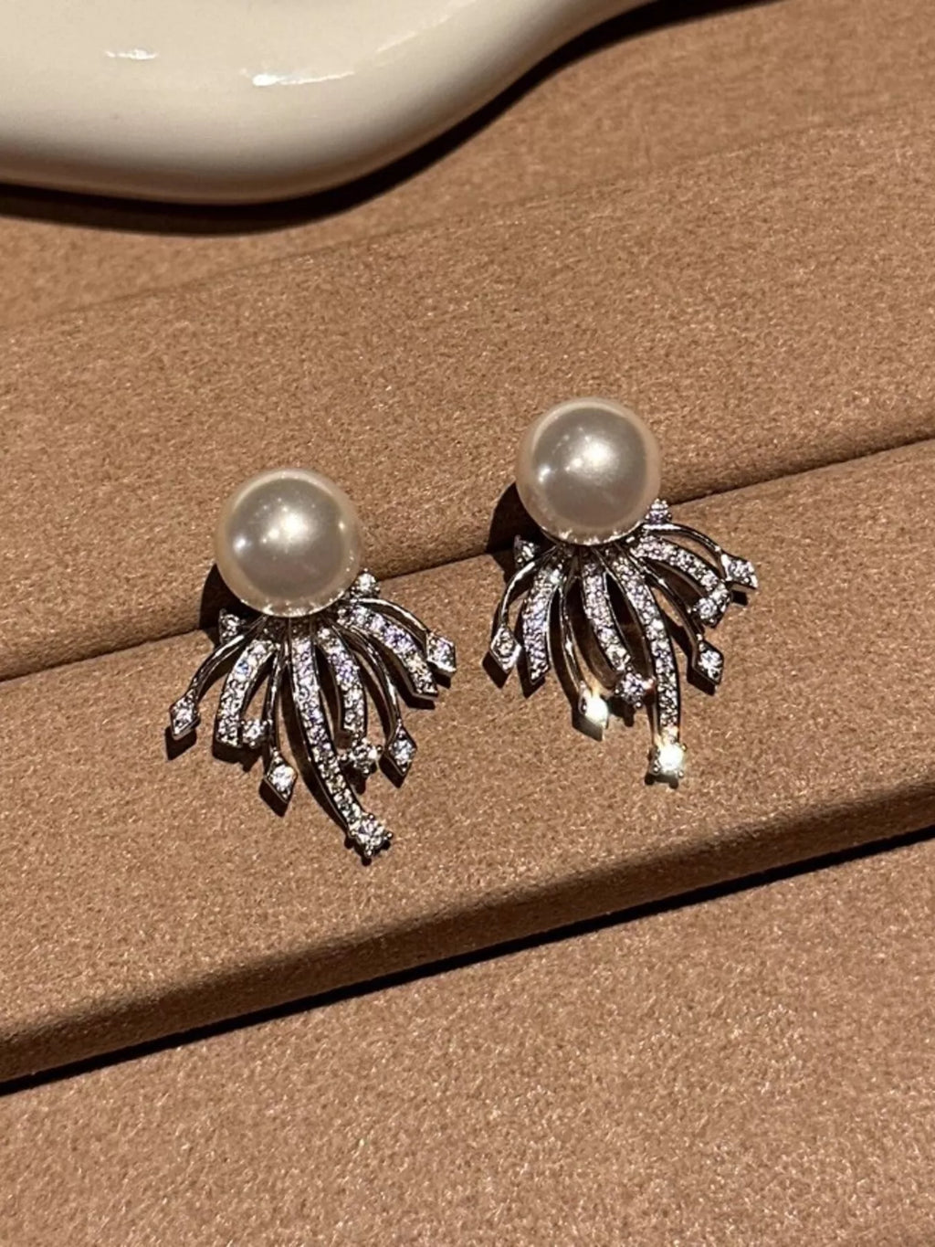 925 Sterling Silver Zircon Pearl Earrings