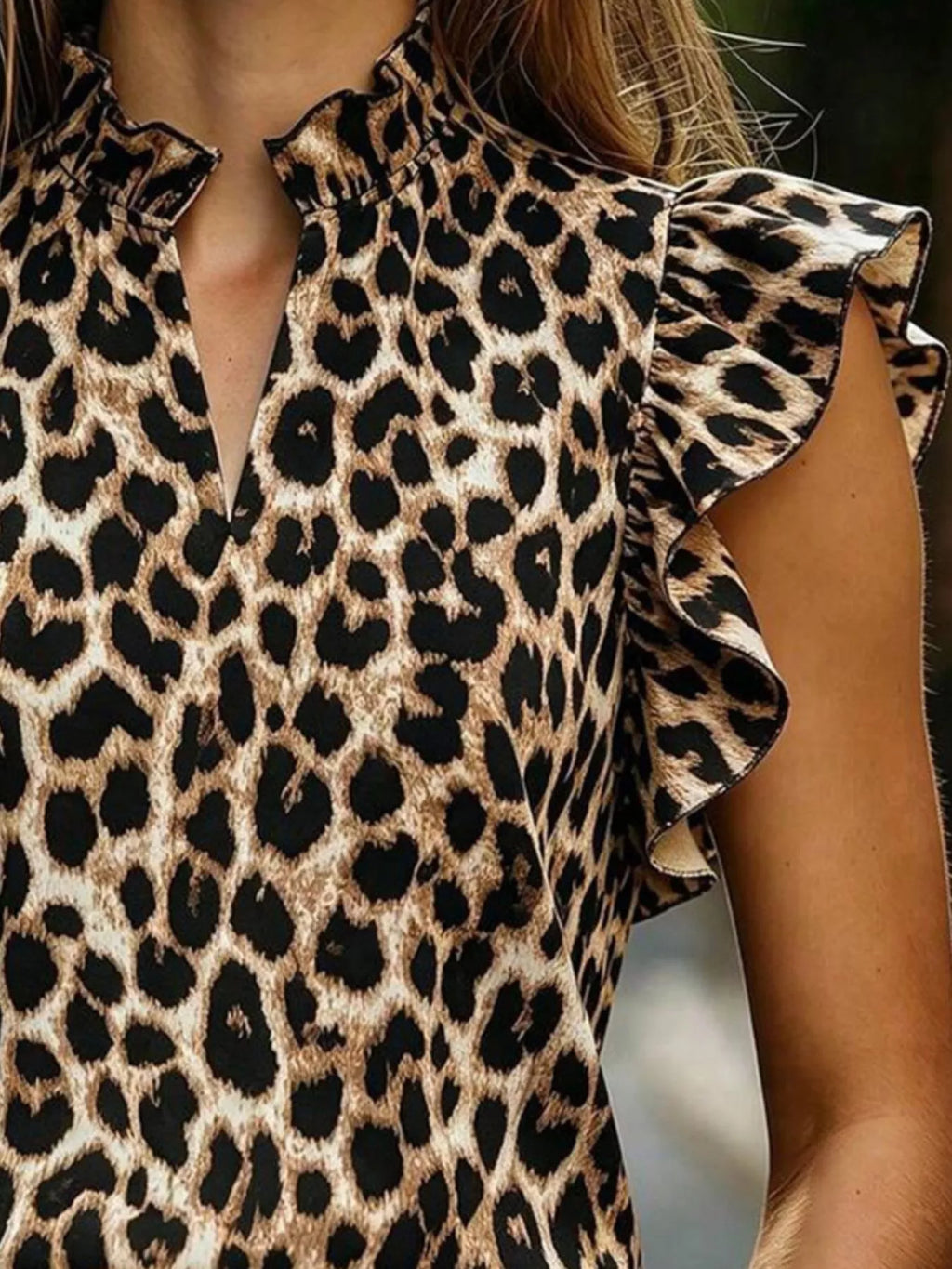 Printed Ruffle Sleeve Blouse
