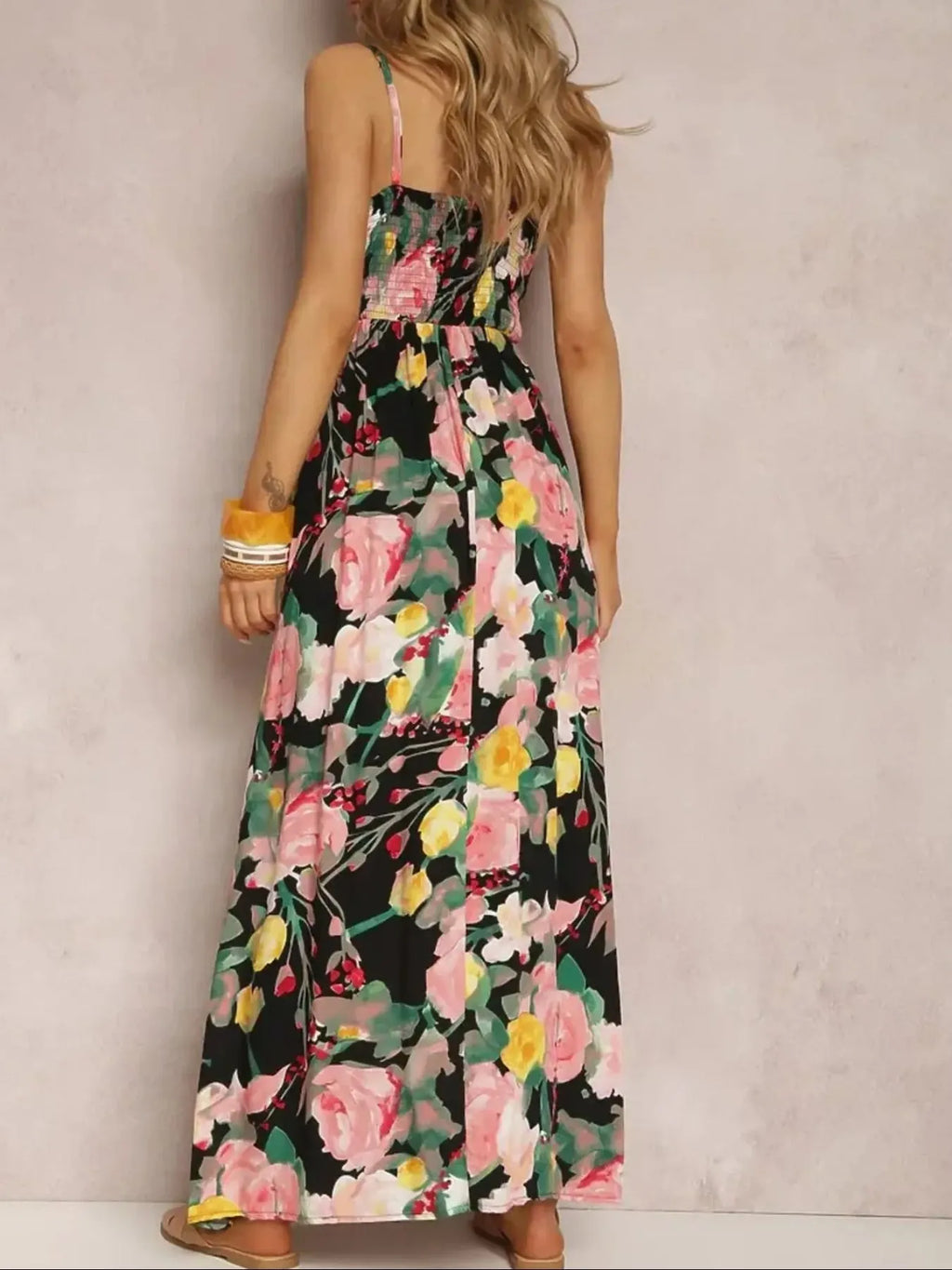 Floral Print Surplice Spaghetti Strap Maxi Dress
