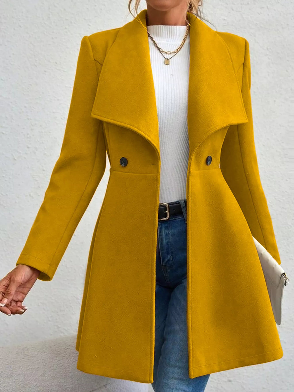 Double-Breasted Wool Blend Coat