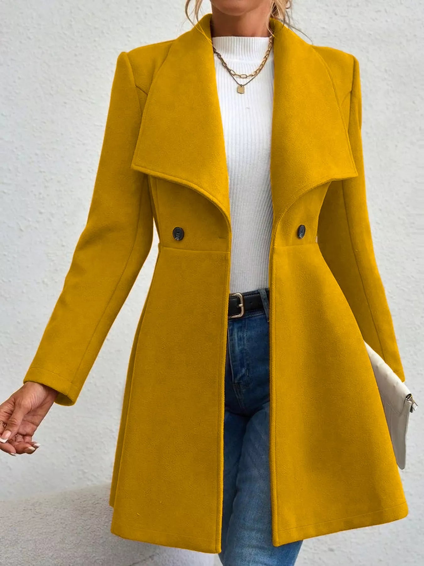 Double-Breasted Wool Blend Coat