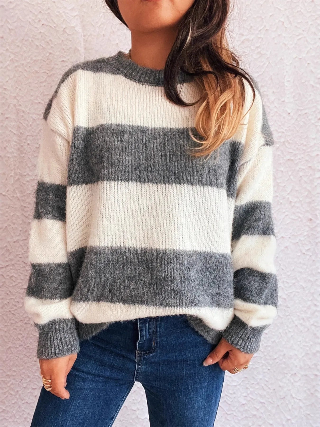Striped Contrast Long Sleeve Sweater