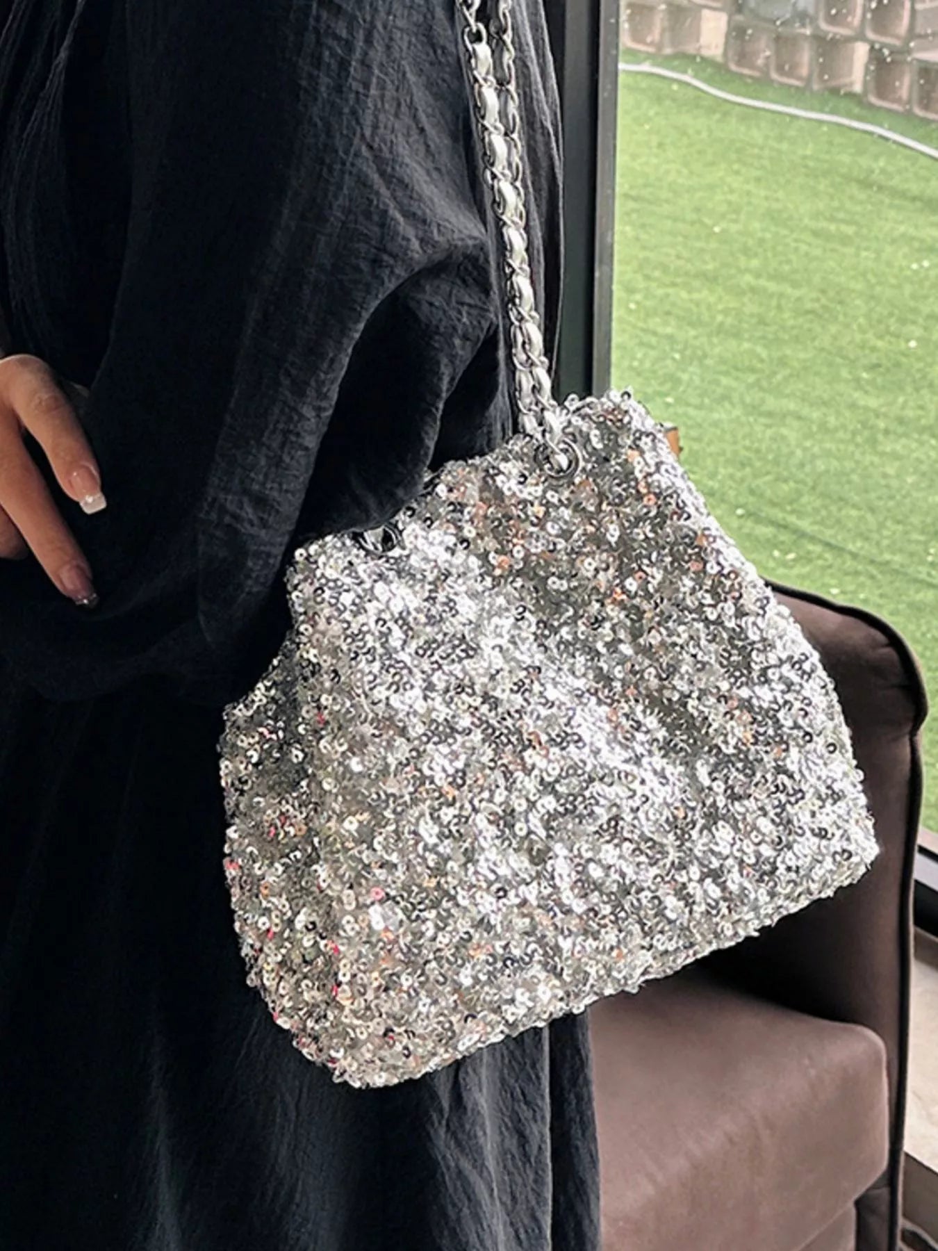 Sequin Bucket Shoulder Bag