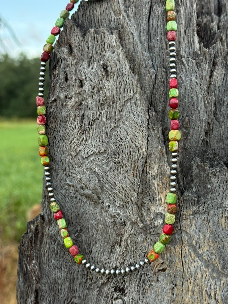 Cherry Limeade Jasper Beaded Necklace
