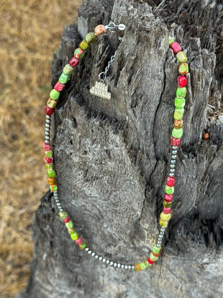 Cherry Limeade Jasper Beaded Necklace