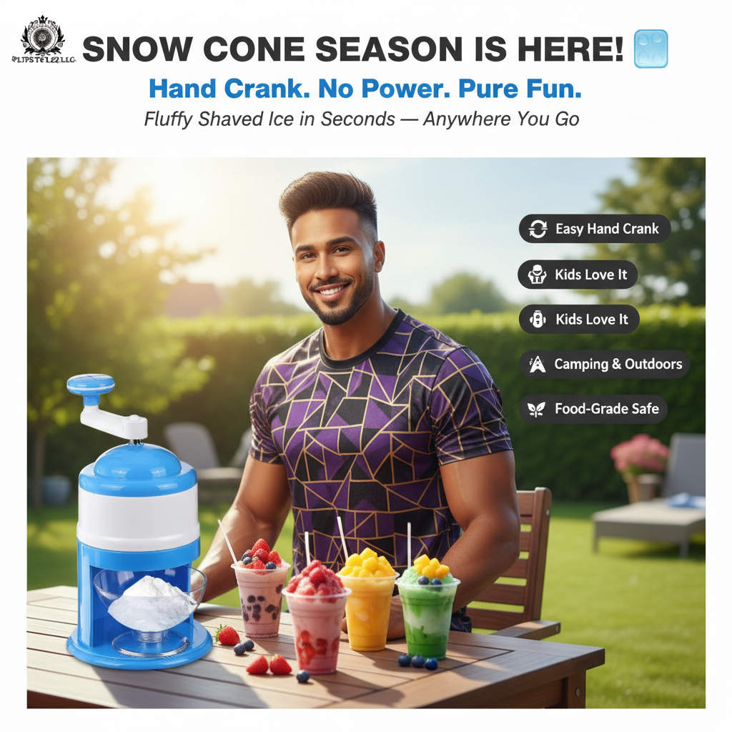 Hand Crank Ice Shaver & Snow Cone Maker | Portable Manual Ice Crusher with Bowl | Home, Outdoor & Camping