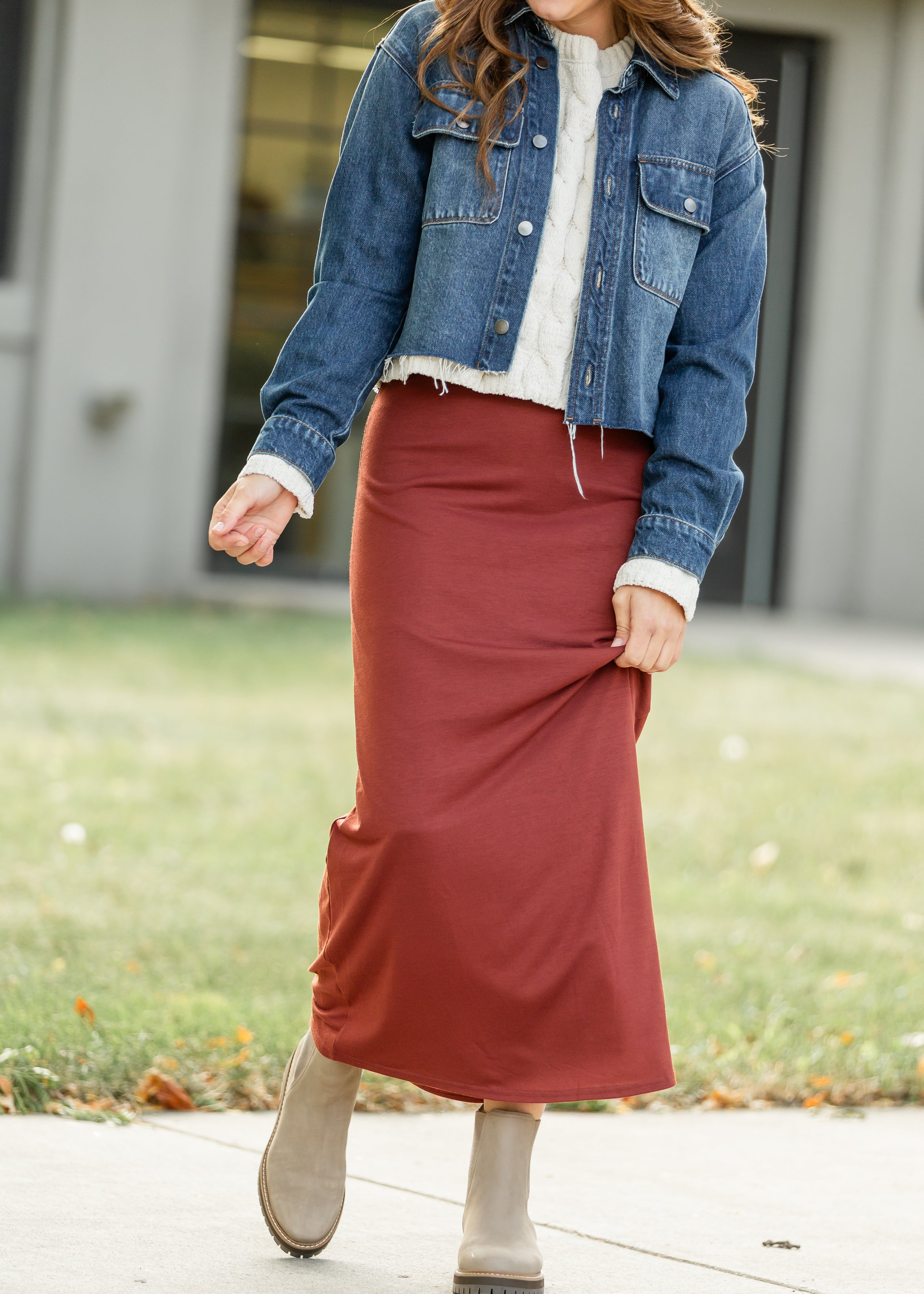 Clarise Rust Premium Knit Maxi Skirt - FINAL SALE