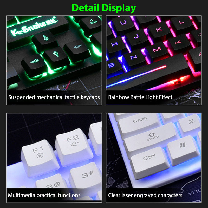 KM320™ Waterproof Backlit Gaming Keyboard & Mouse Set – Triple Waterproof, Mechanical Feel, Multimedia FN Keys, White, Black & Orange | FlipStylez LLC®