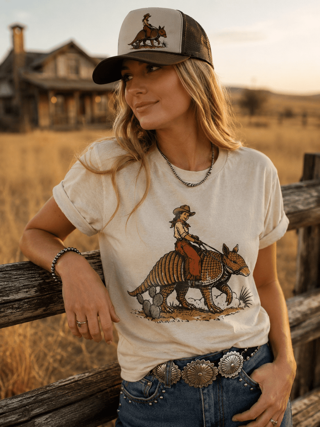 Cowboy Riding Armadillo Graphic Tee