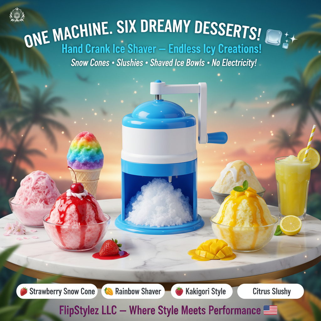Hand Crank Ice Shaver & Snow Cone Crusher | Premium ABS Slushy Maker with Ice Mold Bundle Option | Pink & Blue | Home & Party Use