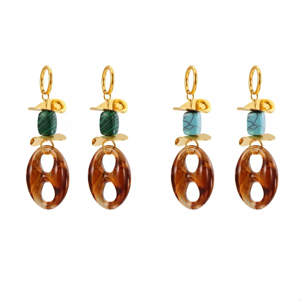 Turquoise Resin Geometric Drop Earrings