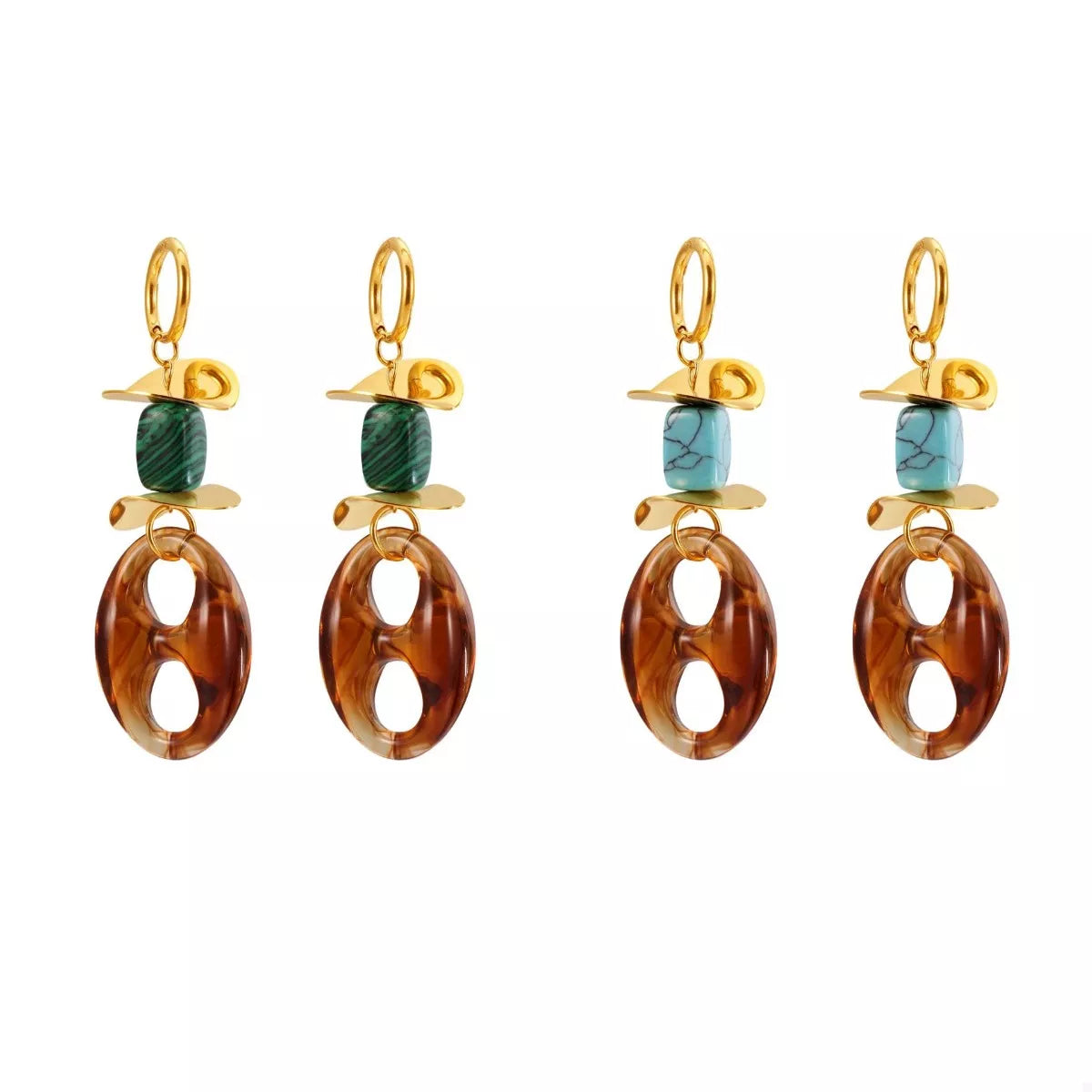 Turquoise Resin Geometric Drop Earrings