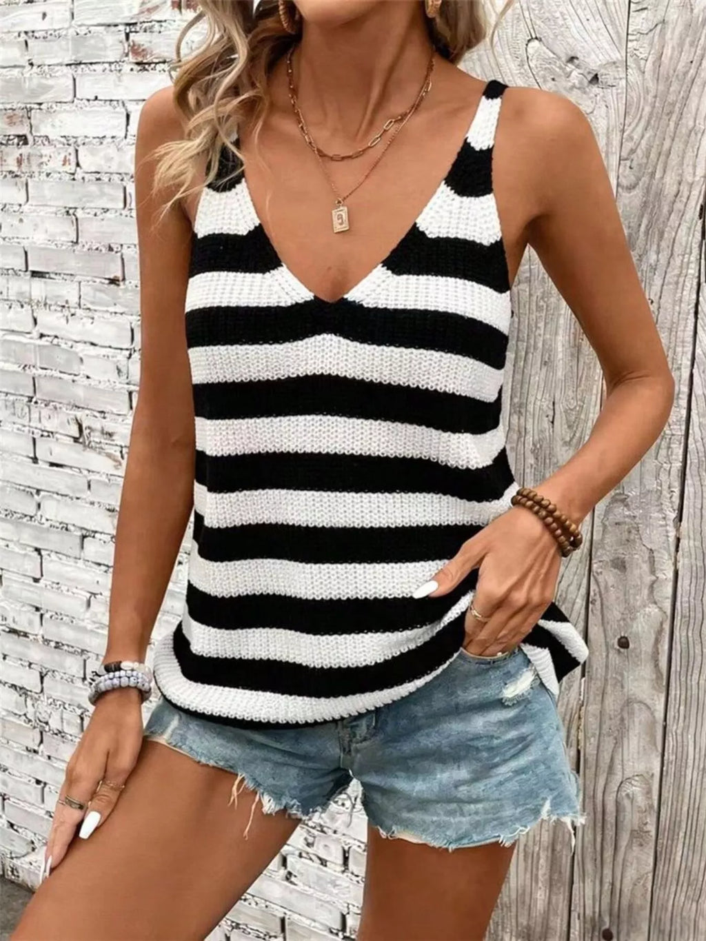 Striped V-Neck Tank