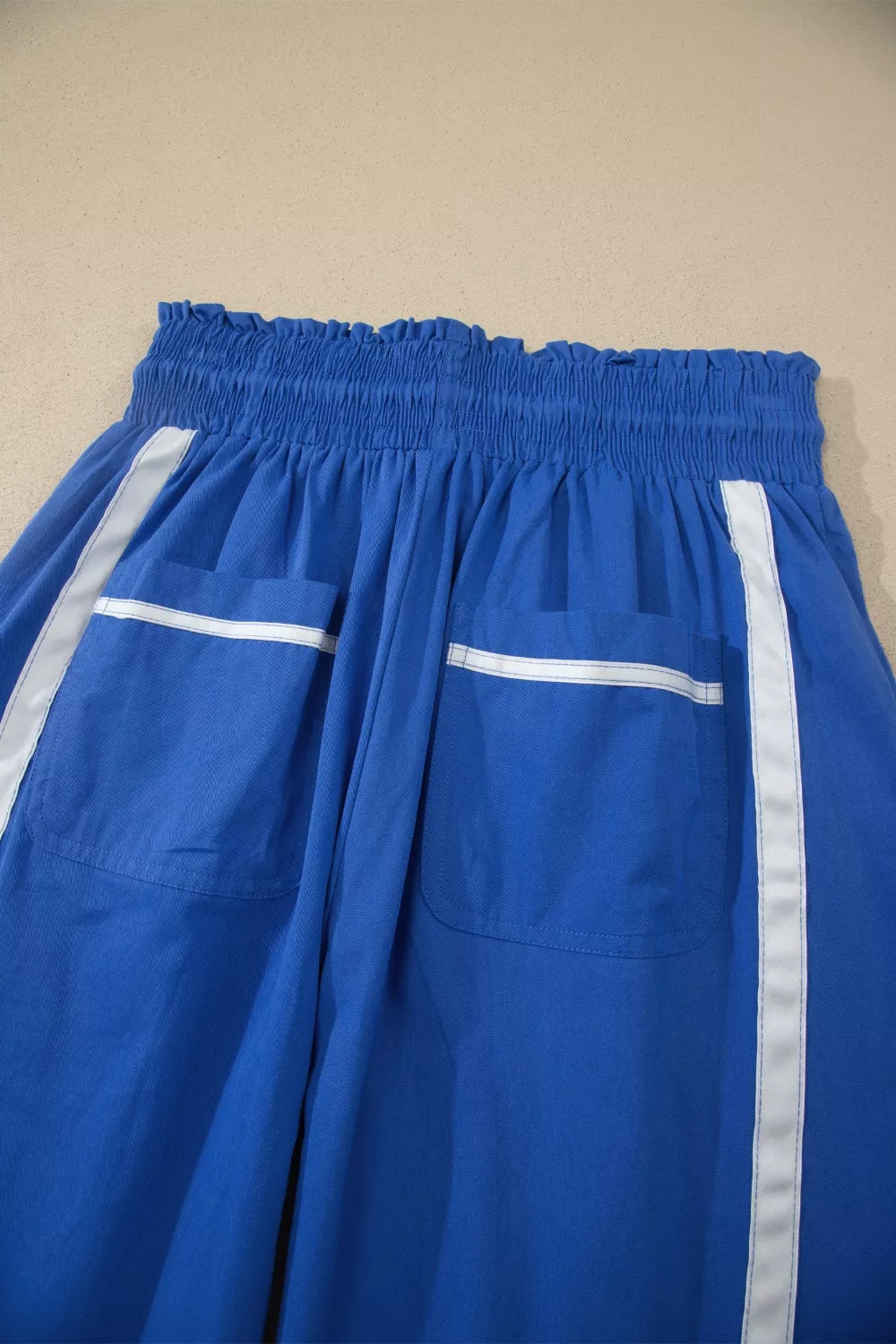 Contrast Striped Smocked Waist Drawstring Cropped Casual Pants