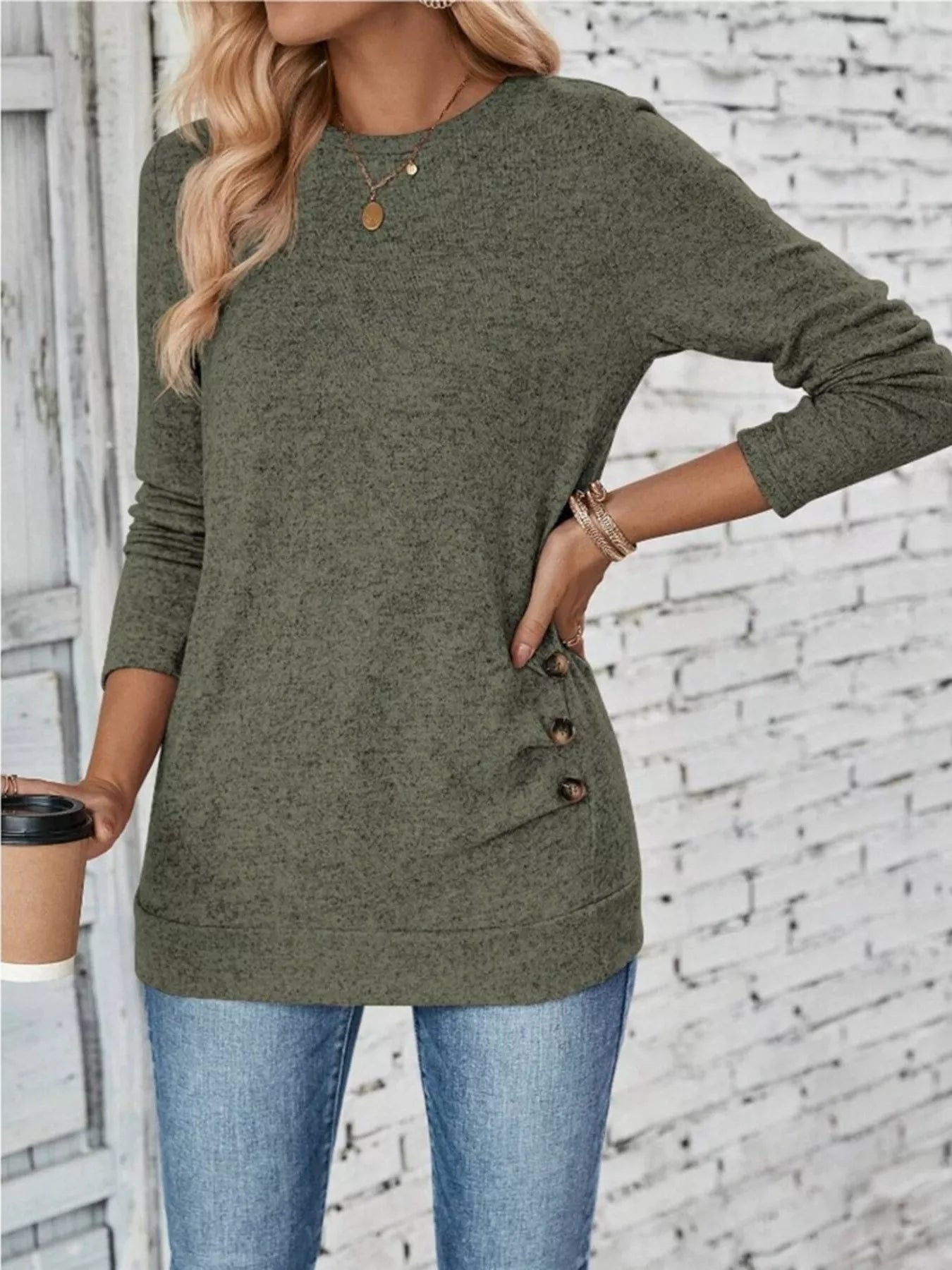 Casual Decor Button Long Sleeve T-Shirt