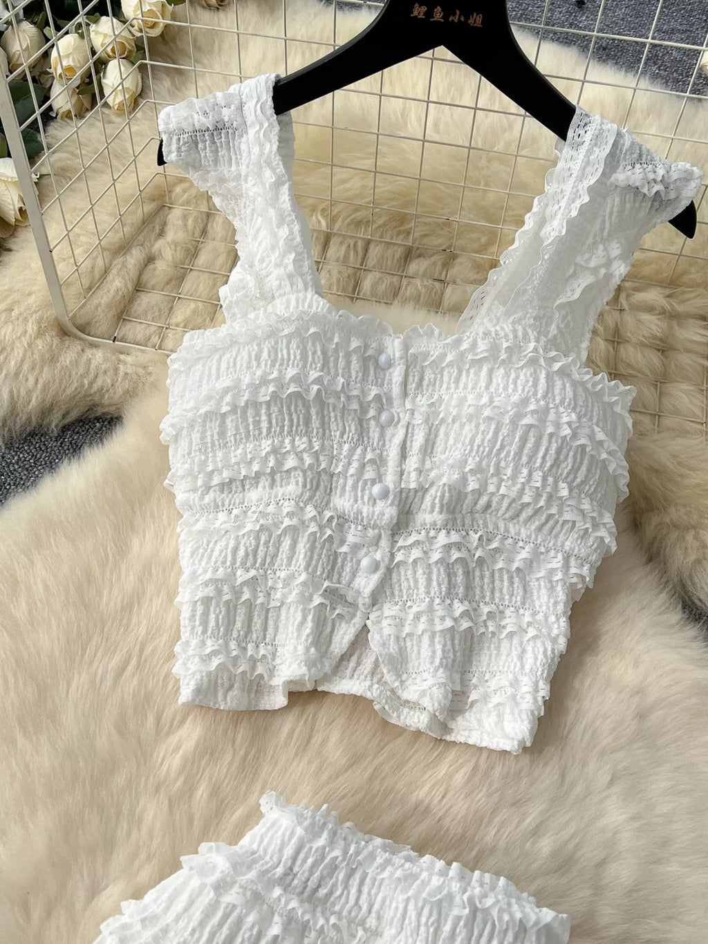 Textured Crop Top and Tiered Skirt Set