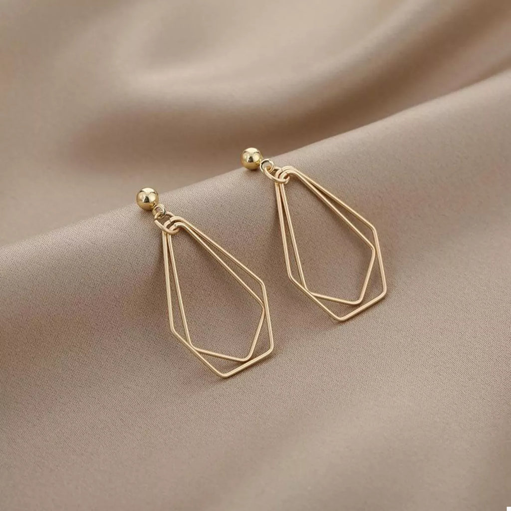 18K Gold-Plated Alloy Geometric Wire Drop Earrings