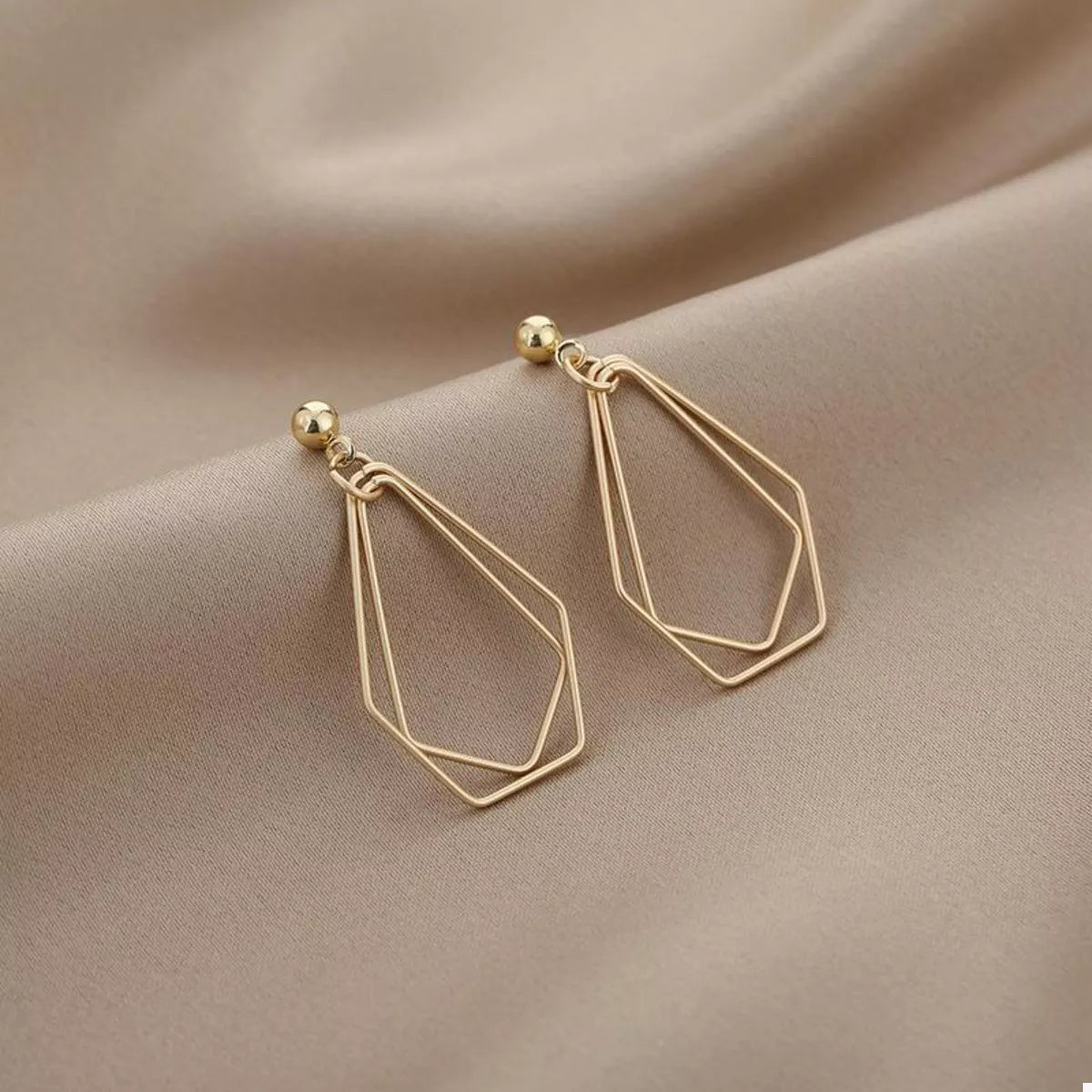 18K Gold-Plated Alloy Geometric Wire Drop Earrings